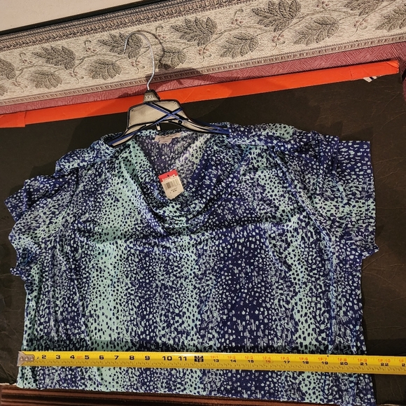 Jaclyn Smith Draped Neckline Blue Patterned Blouse Top Short Sleeve Size XXL NWT - Picture 6 of 6